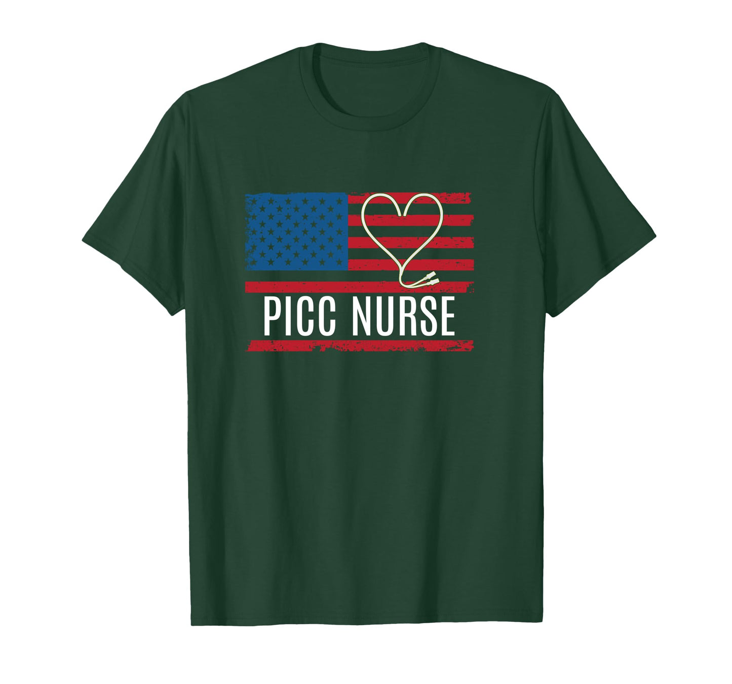 PICC Nurse USA Flag Heart Vascular Access Infusion Long Sleeve T-Shirt