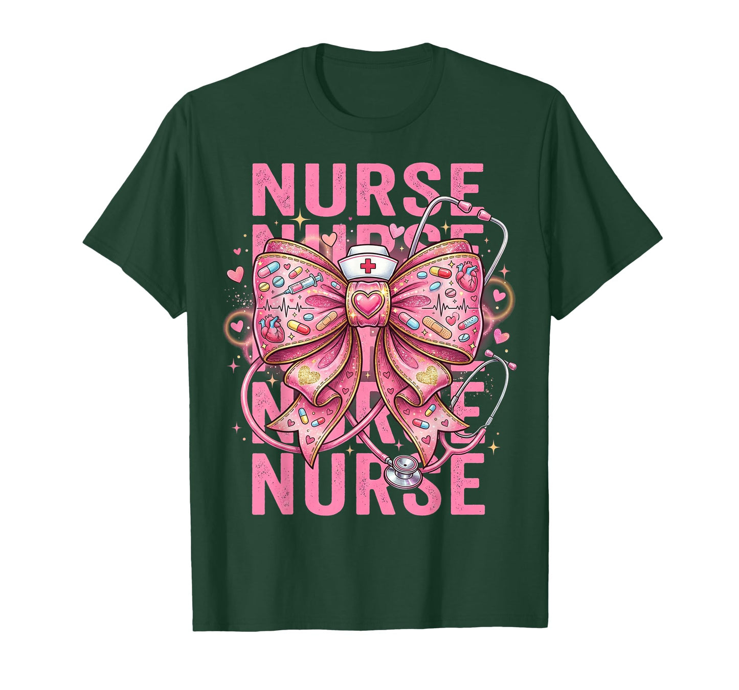 Pink Healthcare ER RN CNA ICU Valentine Nurse Heart Nurses T-Shirt