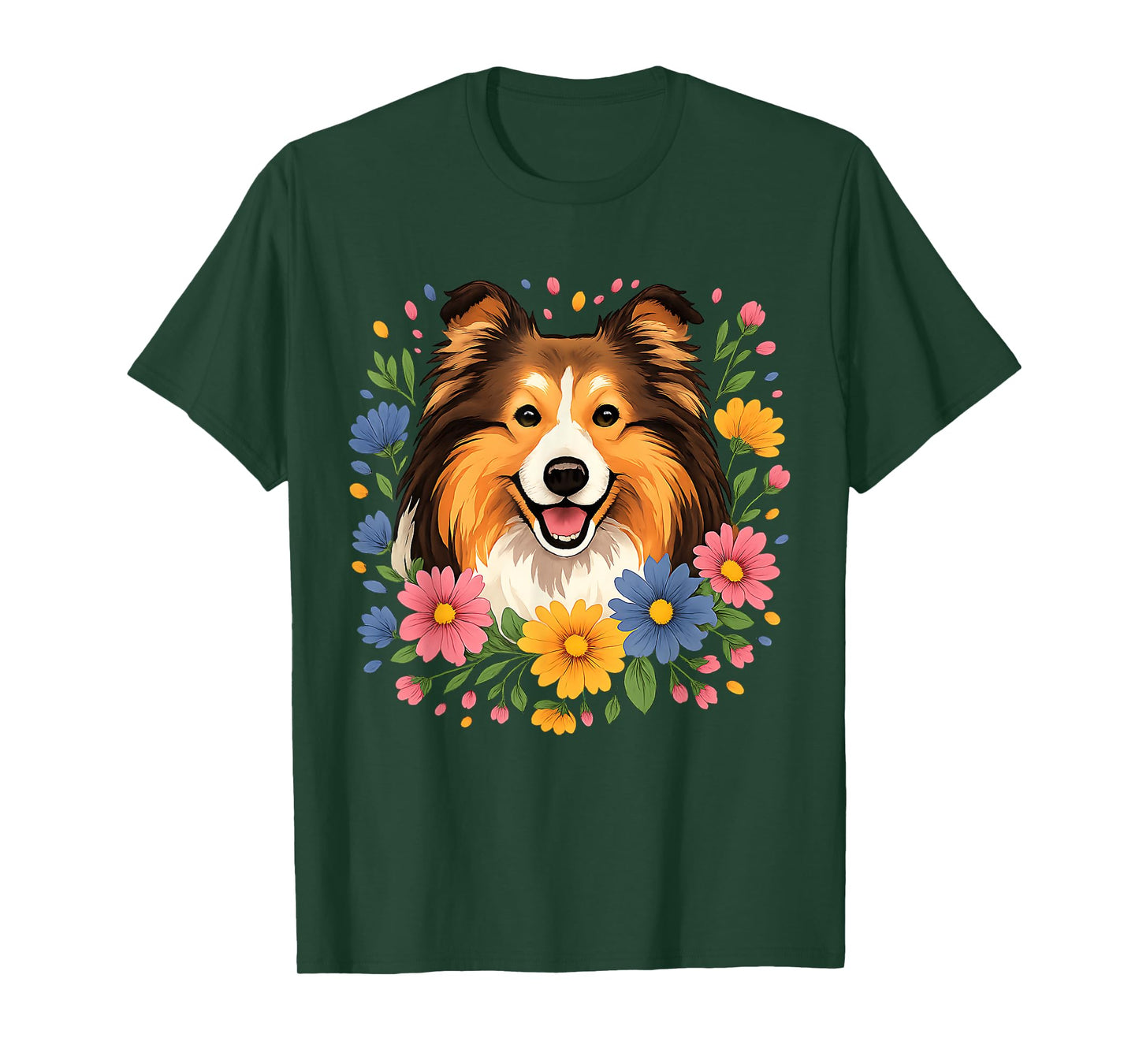 Floral Rough Collie Colorful Spring Flowers Wildflowers T-Shirt