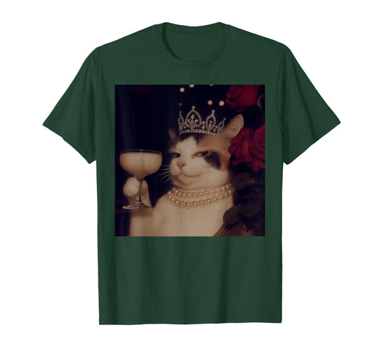 Retro Elegant Queen Cat Cocktail Vintage Cat Portrait Meme T-Shirt