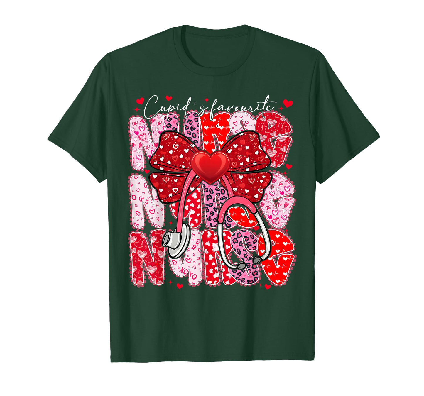 Cupid's Favorite Nurse Valentine Girl Women Coquette Bow T-Shirt