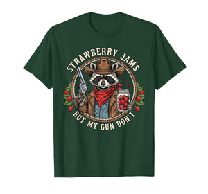 Strawberry Jams But My Gun Dont Cowboy Raccoon Funny Western T-Shirt