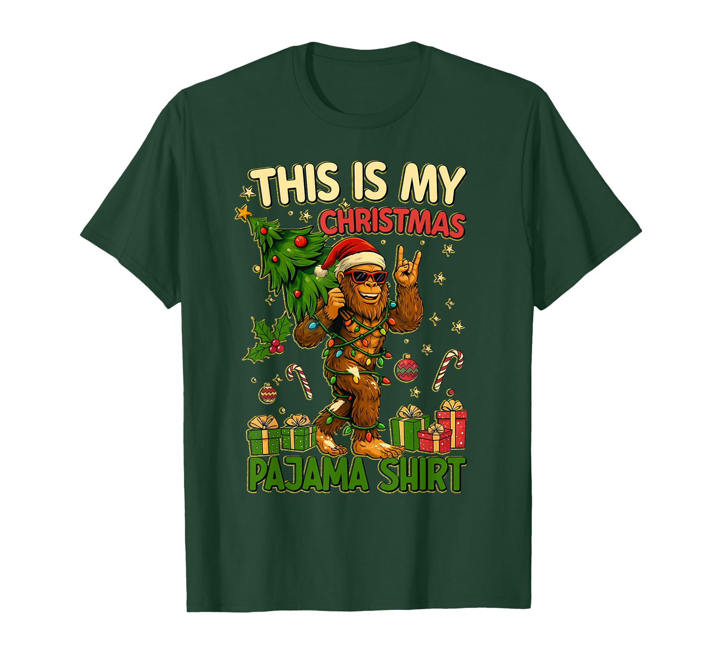 This is My Christmas Pajama Funny Big Foot Xmas Tree Lights T-Shirt