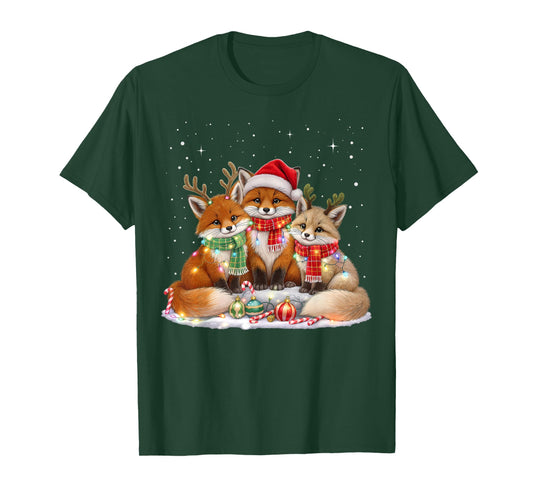 Funny Fox Christmas Lights Santa Xmas Forest Animals Holiday T-Shirt