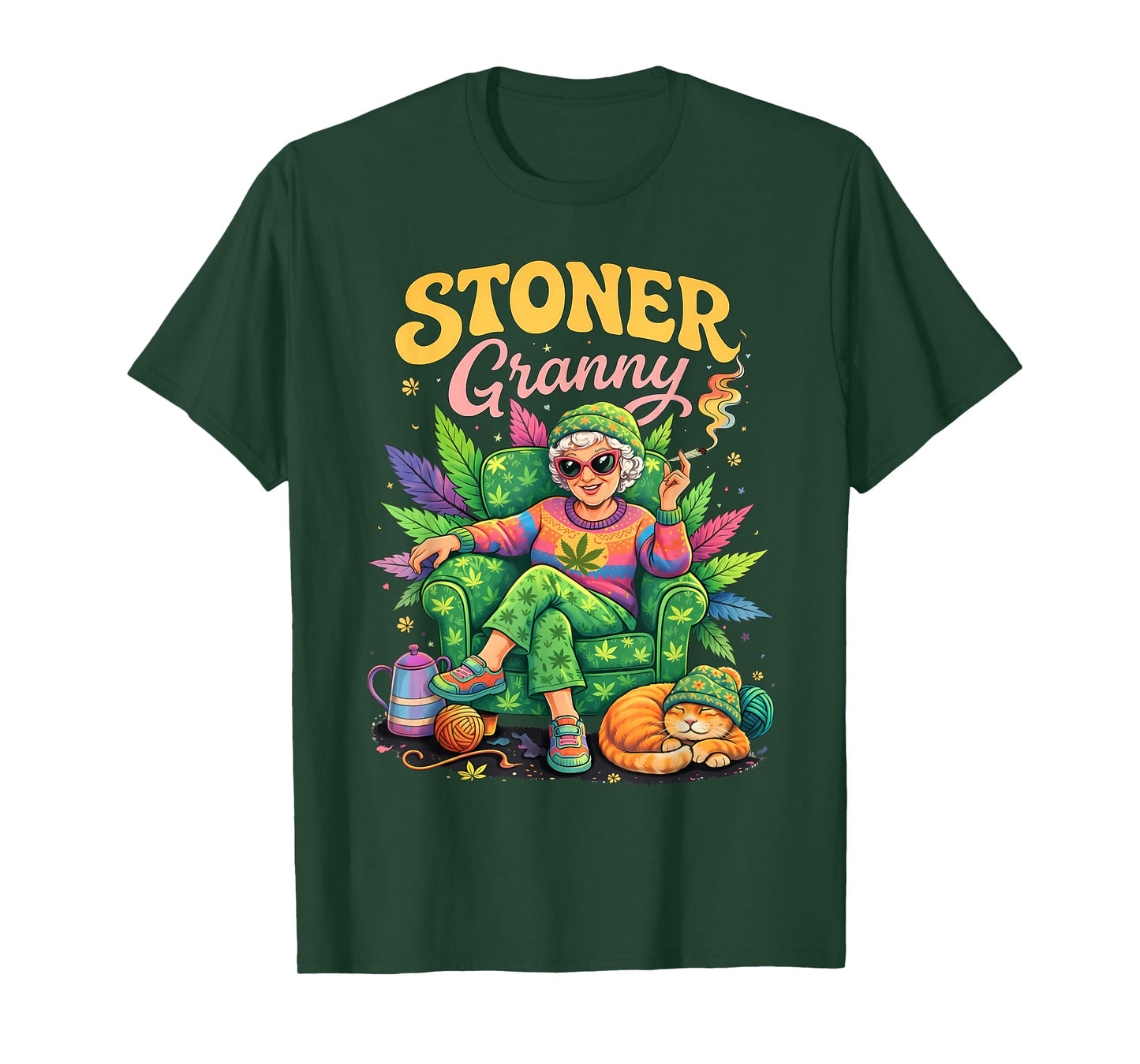 Cannabis Weed Smoking Grandma Marrijuna 420 Stoner Granny T-Shirt