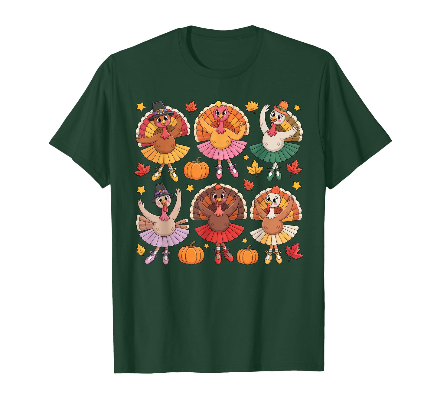 Autumn Ballerinas Dancing Cute Turkey Thanksgiving Girls T-Shirt