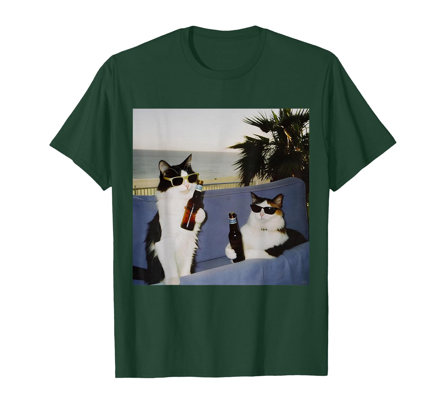 Vintage Cool Sunglasses Cat Drinking Beer Cat Meme Cat Lover T-Shirt