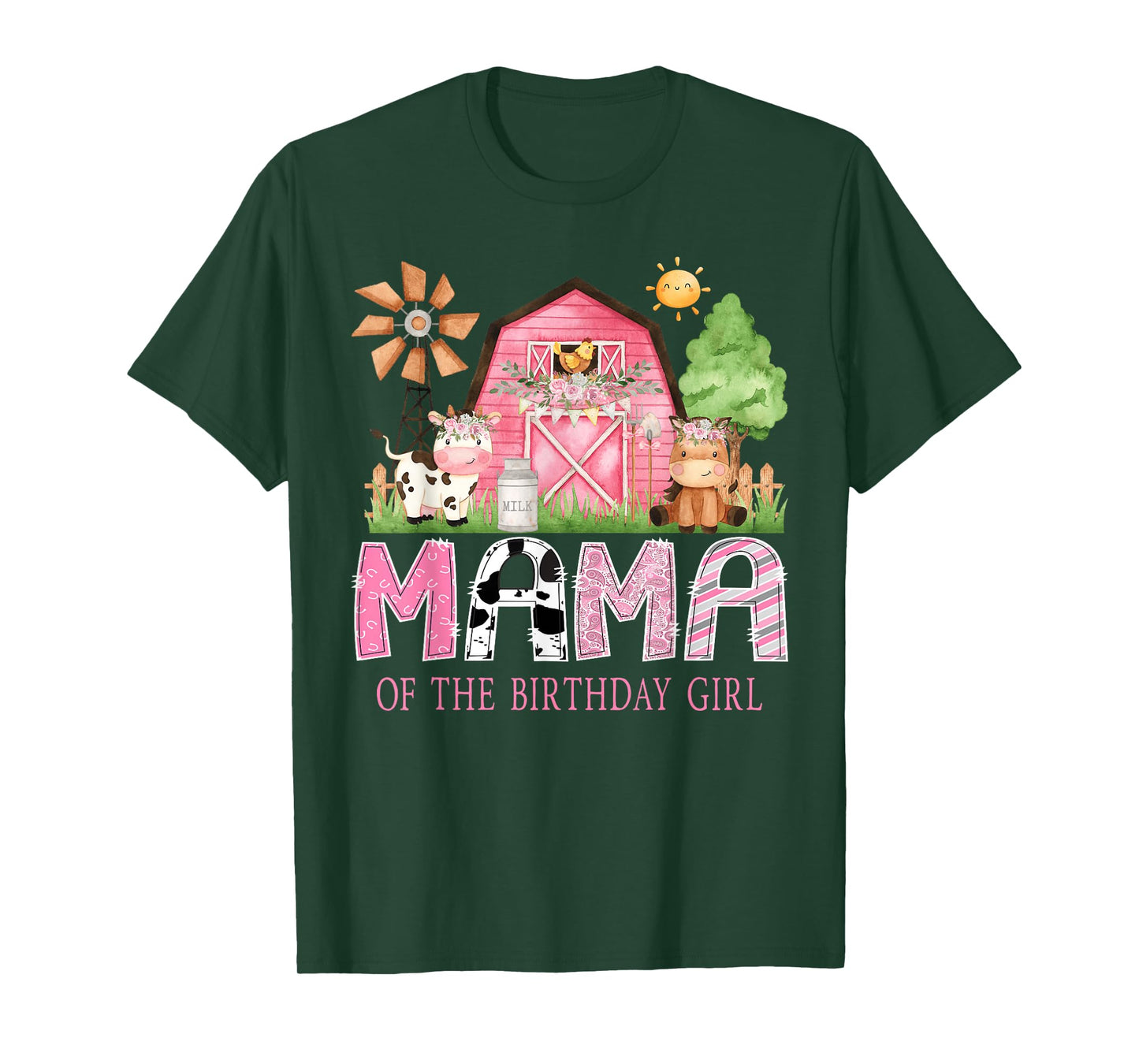 Mama of The Birthday Girl 1St Birthday Pink Cow Farm T-Shirt