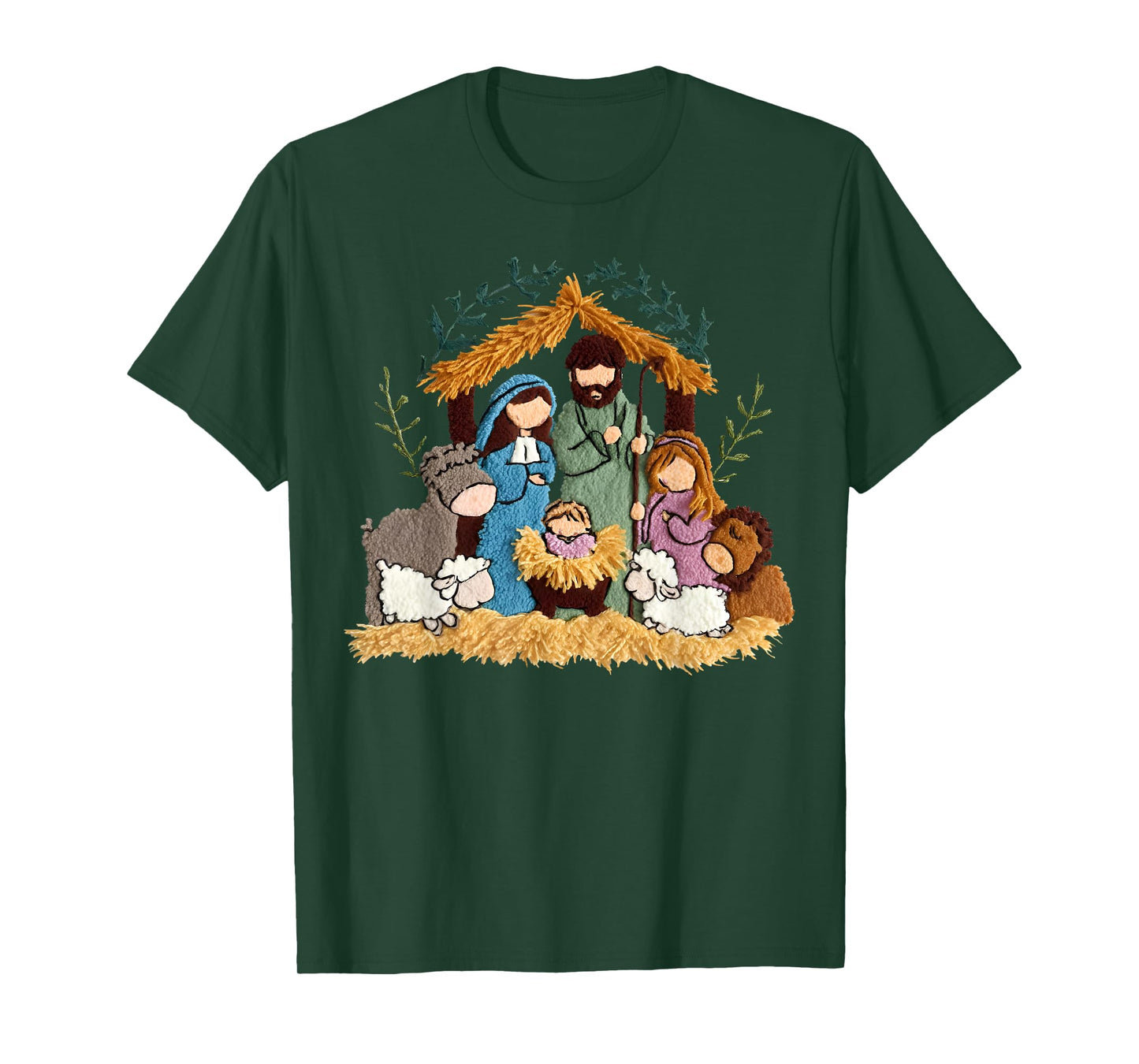 Nativity Scene Jesus Birth Christian Christmas Xmas Crochet T-Shirt