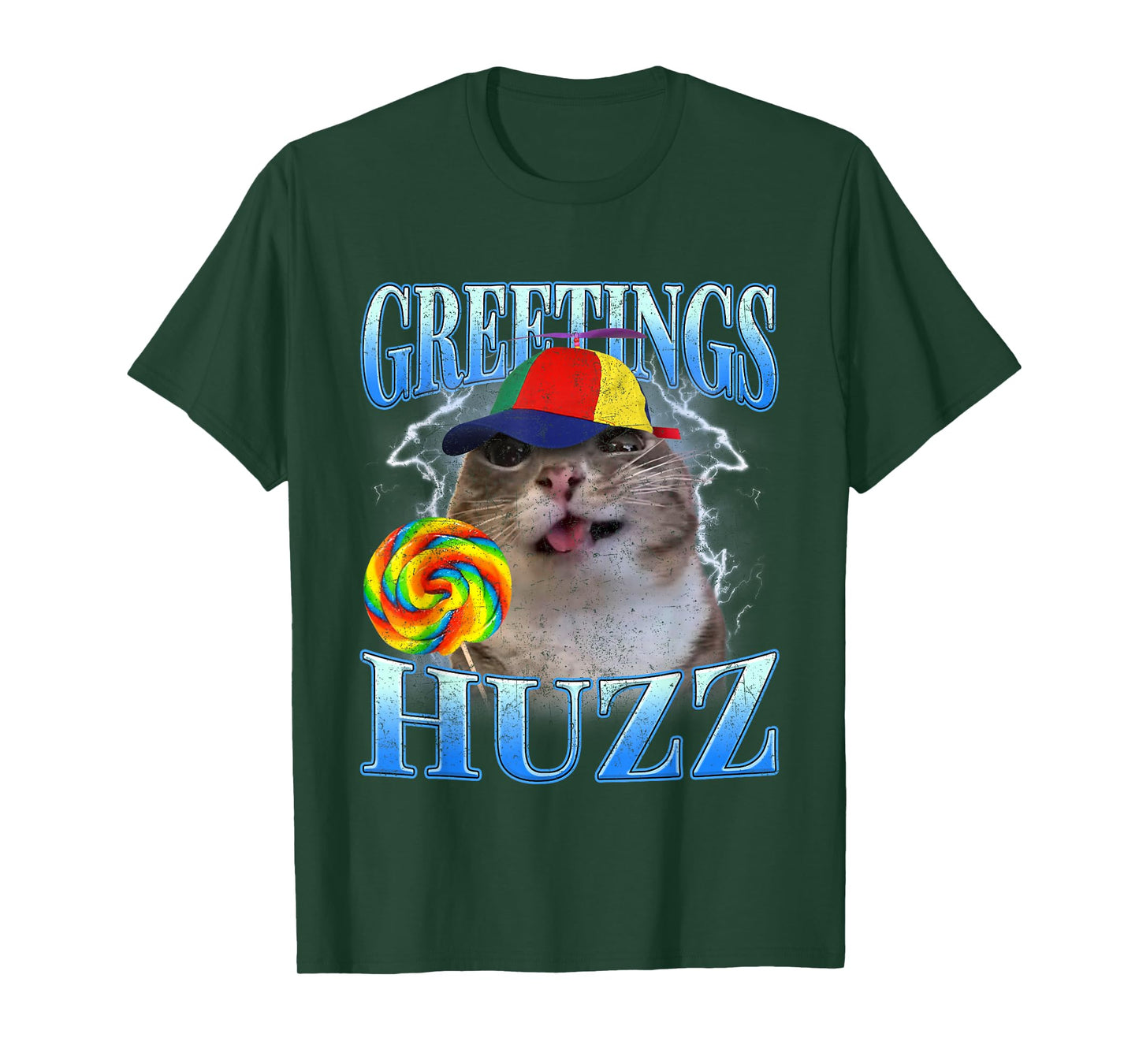 Lollipop Cat Meme Greetings Huzz Retro Y2K Graphic Humor T-Shirt