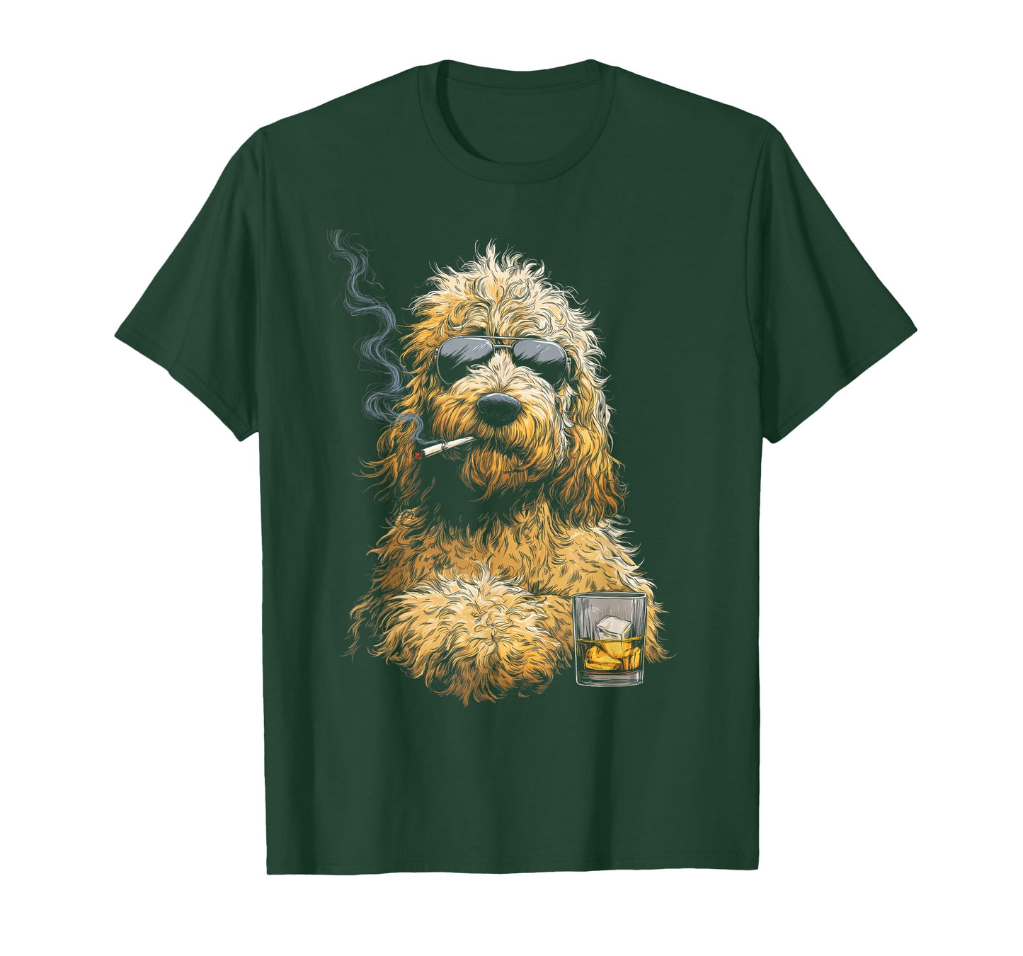 Goldendoodle Smoking Cigarette Whisky Lover Funny Doodle Dog T-Shirt
