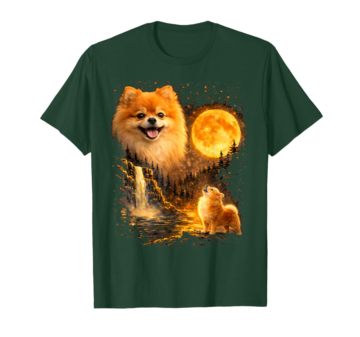 Pomeranian Puppy Howling to Its Protector Under The Moon T-Shirt