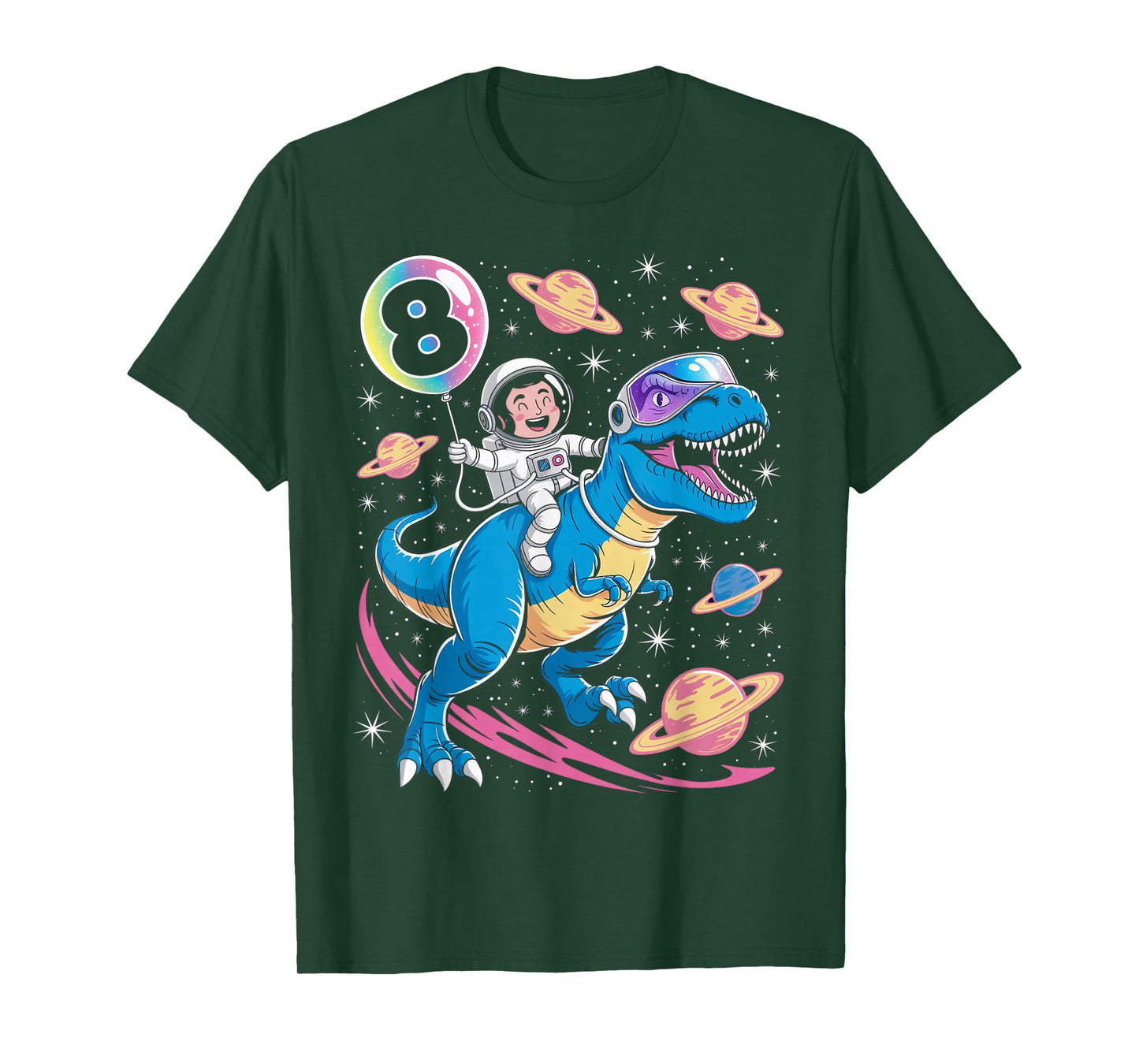 Astronaut Trex Dinosaur 8 Years Old Space Kids 8th Birthday T-Shirt