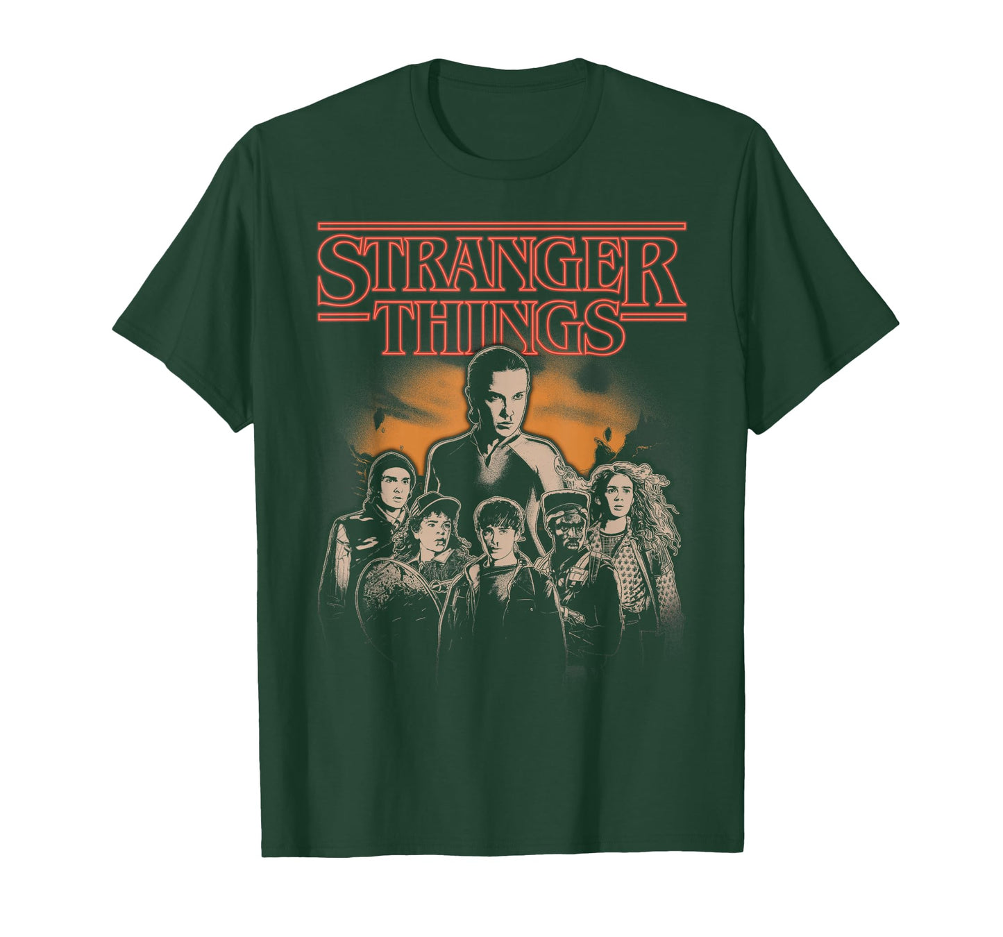 Stranger Things Group Portrait Shot in Black and White T-Shirt