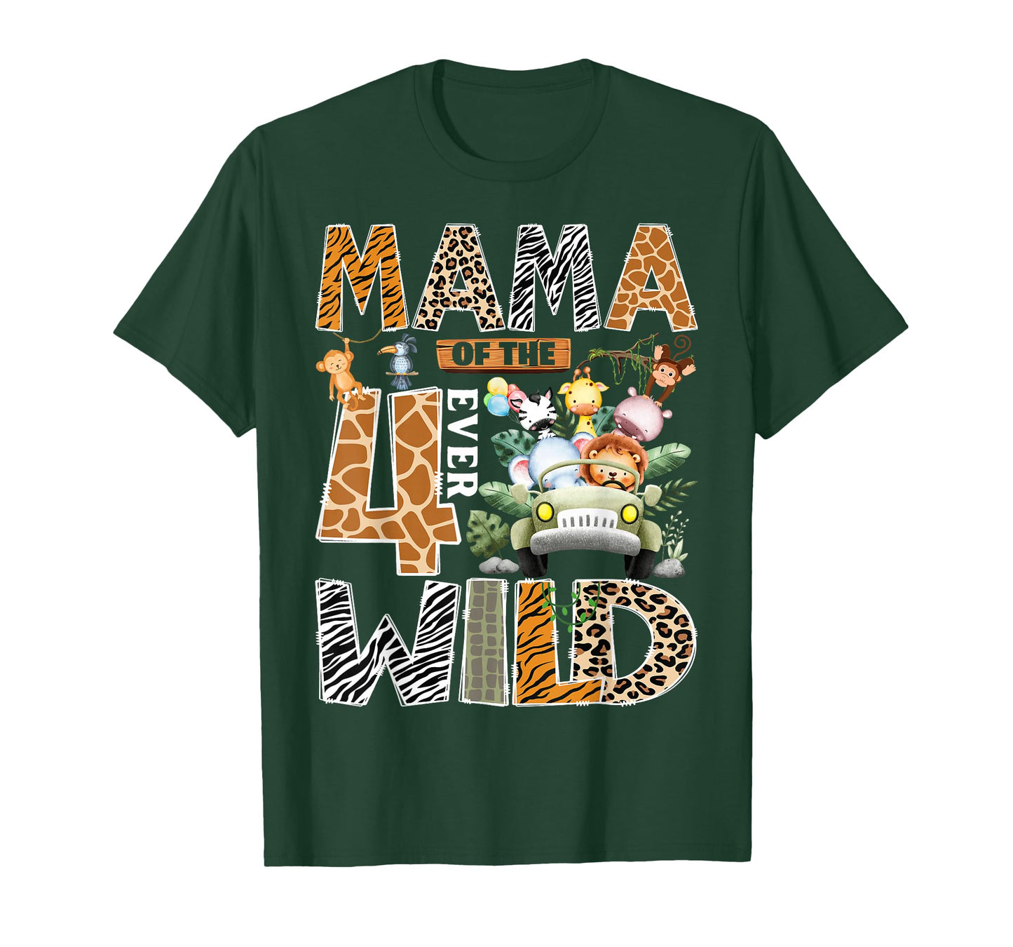 Mama of The Four Ever Wild Safari Jungle 4th Birthday Boy T-Shirt