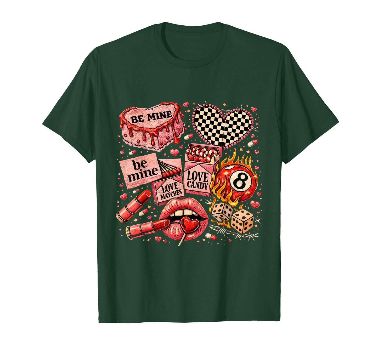 Edgy Valentine Collage Love Candy Lips Dice Art T-Shirt