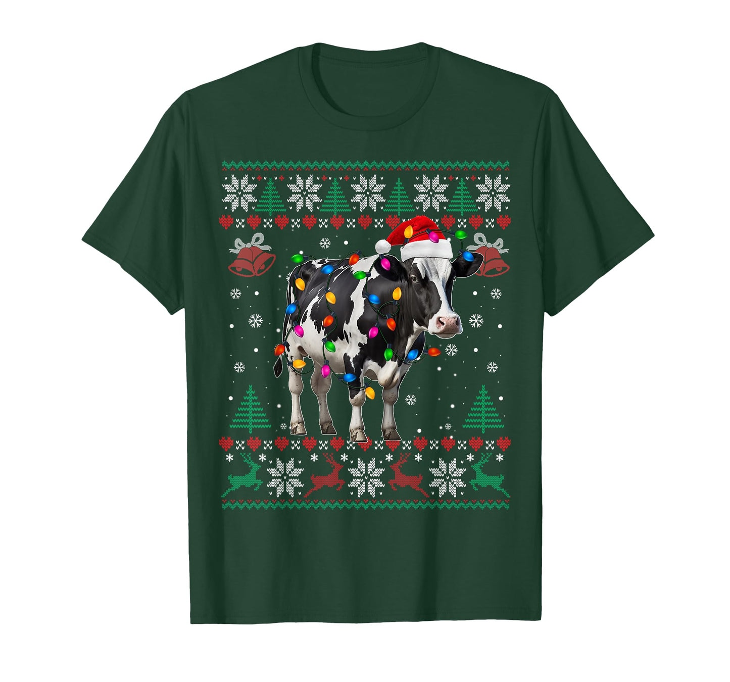 Ugly Cow Christmas Sweater Santa Hat and Light Up Xmas T-Shirt