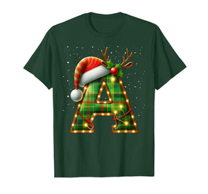 Letter A Christmas Plaid Santa Hat Monogram Initial Name A T-Shirt