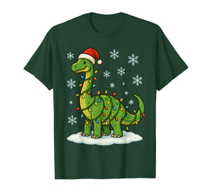Christmas Lights Wrapped Brachiosaurus Long Neck Dinosaur T-Shirt