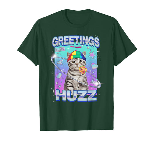 Funny Cat Meme Greetings Huzz Cat Brainrot Gen Alpha Slang T-Shirt