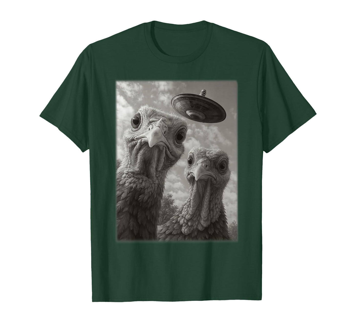 Funny Thanksgiving Turkey UFO Alien Selfie Men Women Kids T-Shirt