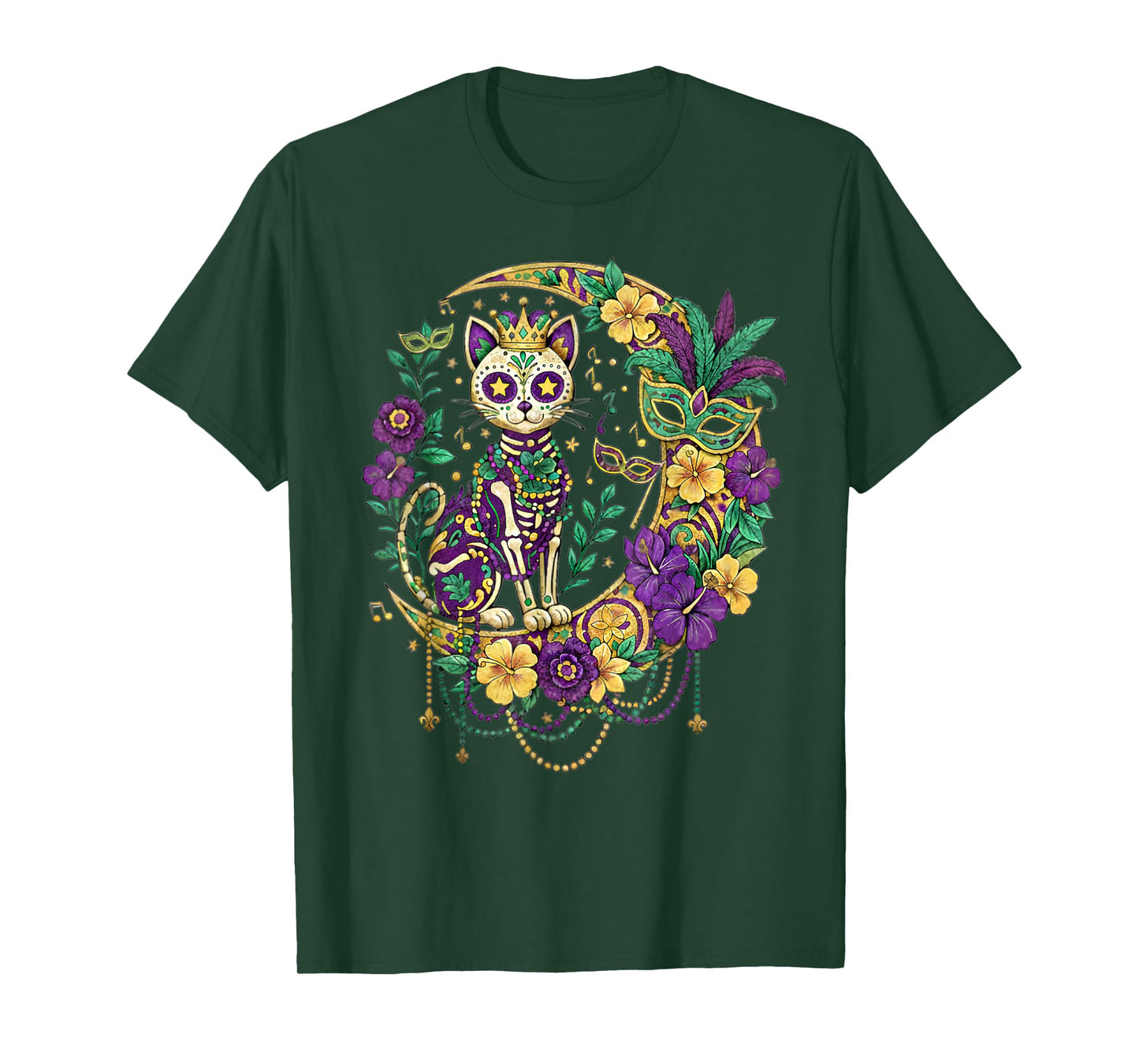 Mardi Gras Costume Sugar Skull Cat Carnival New Orleans T-Shirt