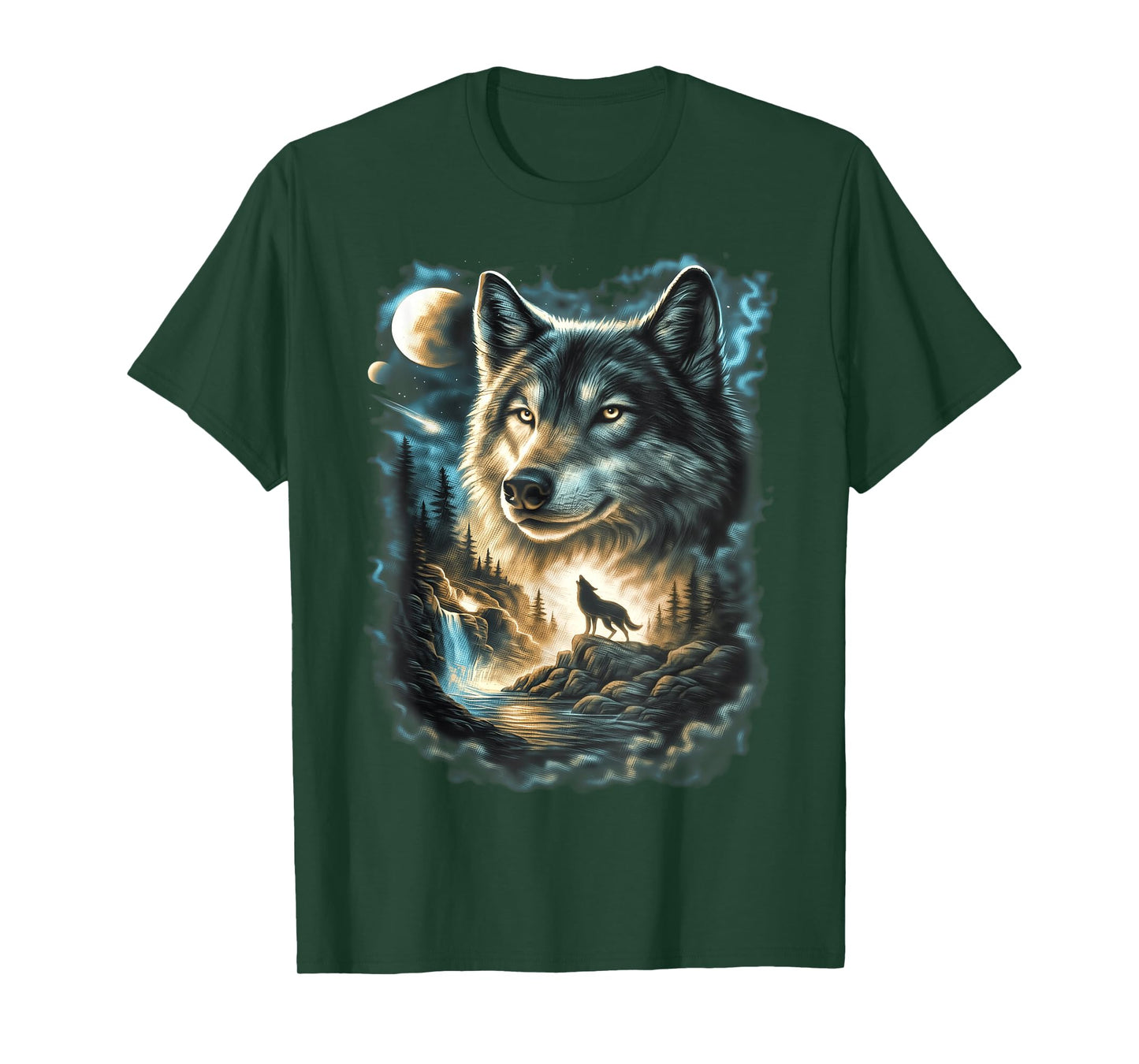 Vintage 90s Wolf Howling Galaxy Retro Nature Moonlight T-Shirt