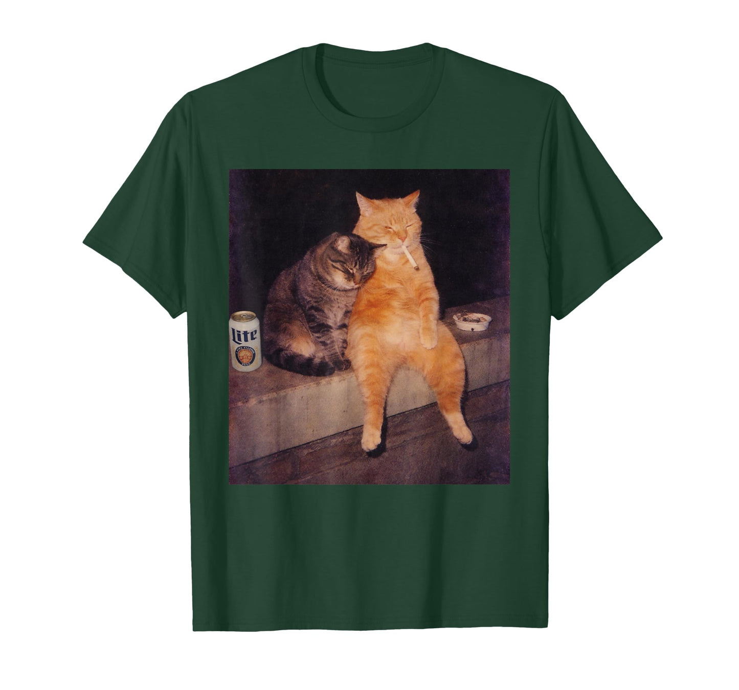 Funny Cat Smoking Beer Vintage Y2K Grunge Meme Graphic Tee T-Shirt