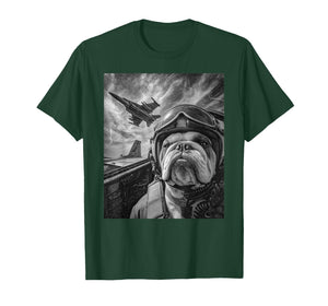 Funny English Bulldog Selfie Fighter Jet Pilot Aviation Art T-Shirt
