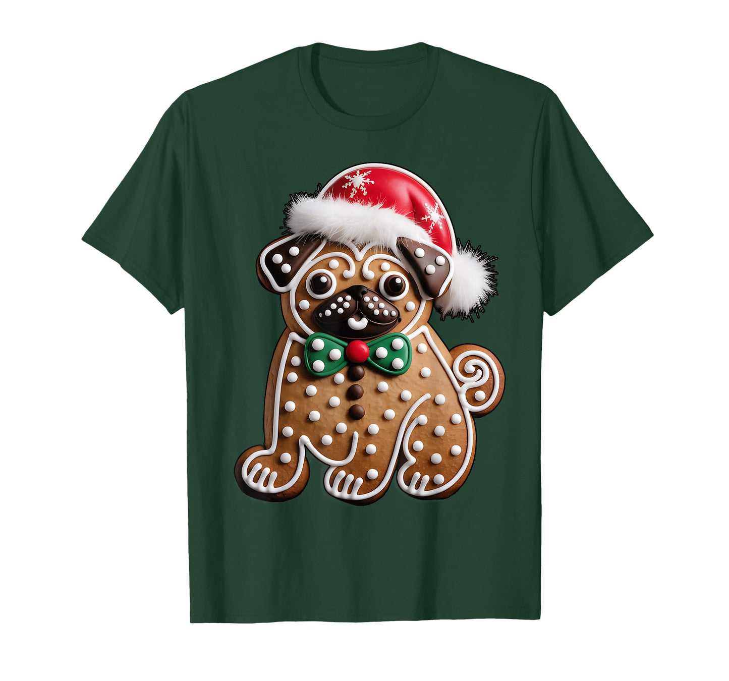 Funny Gingerbread Pug Christmas Womens Mens Kids Boys T-Shirt