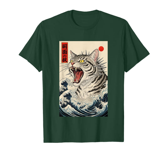 Catzilla Kaiju Cat Japanese Wave Monster Anime Design T-Shirt