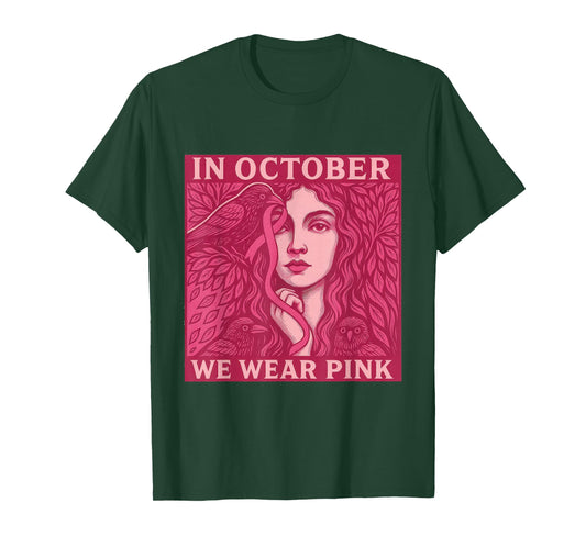 in October We Wear Pink Ribbon Retro Poster Art Shirt Womens T-Shirt