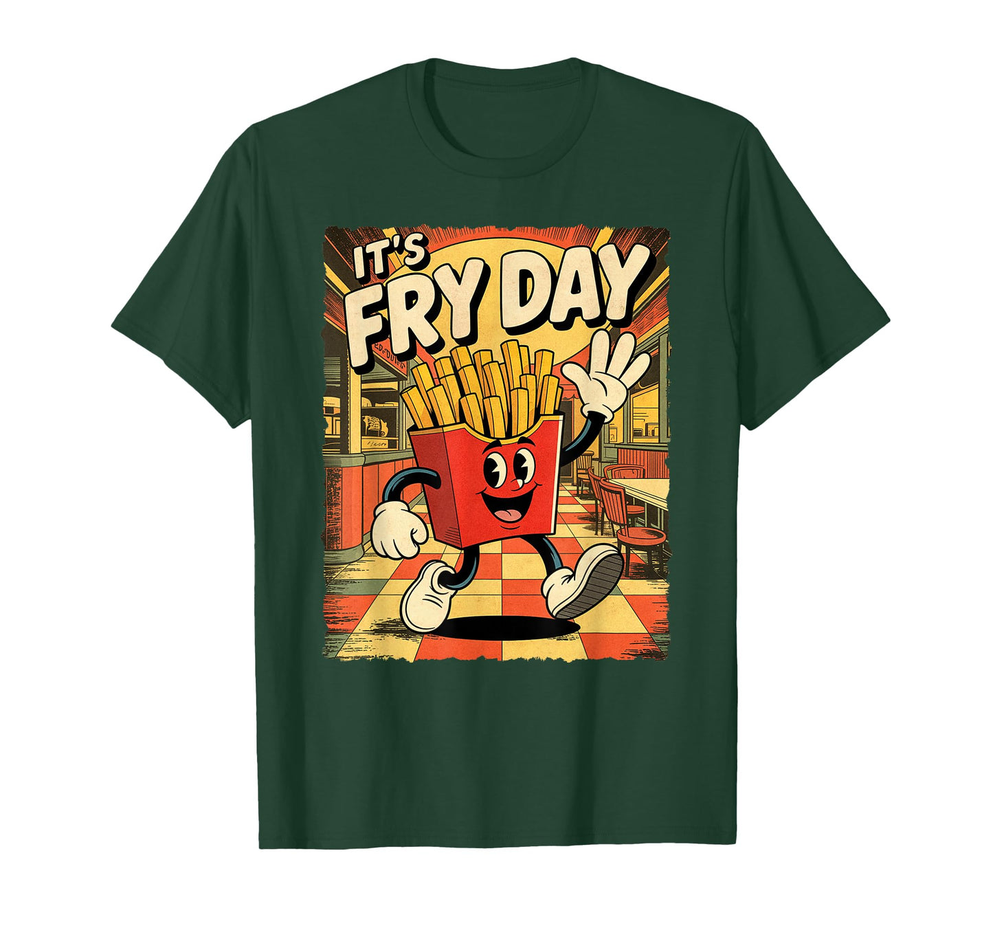It’s Fry Day Funny Rubber Hose Cartoon French Fries Graphic T-Shirt