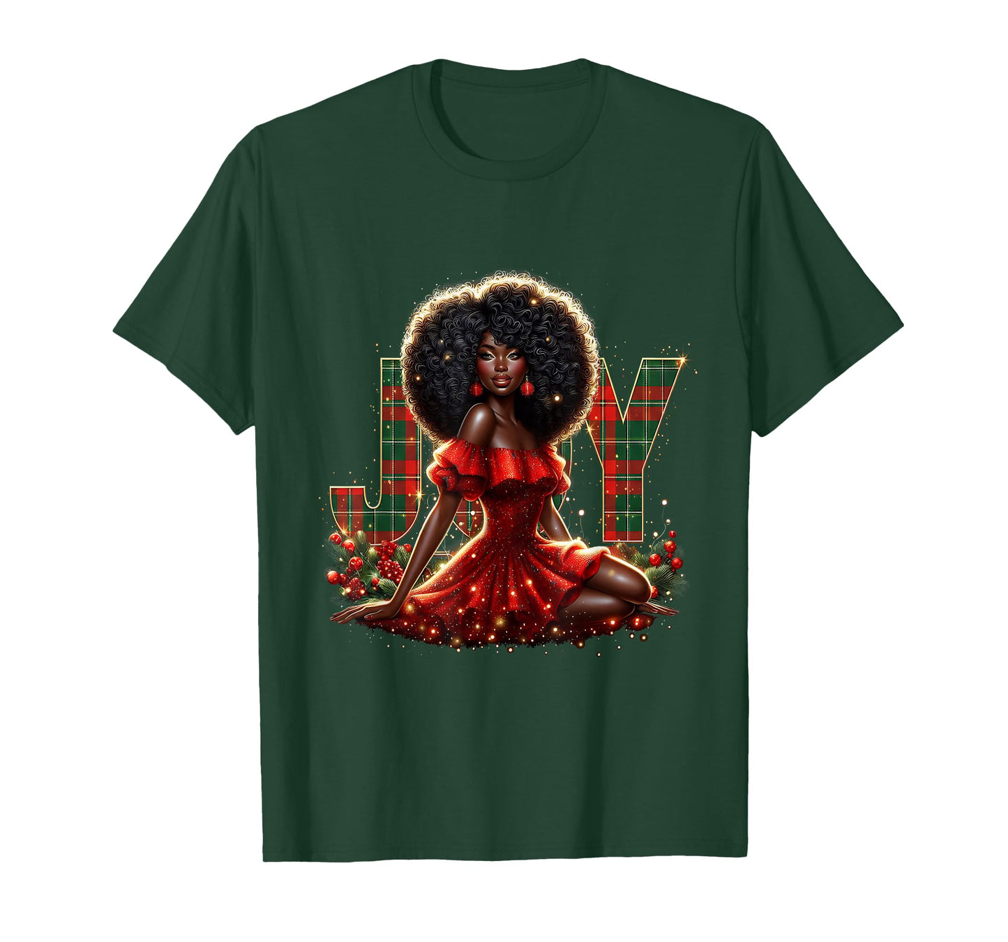Melanin Afro Woman Queen Claus Santa Black Women Christmas T-Shirt