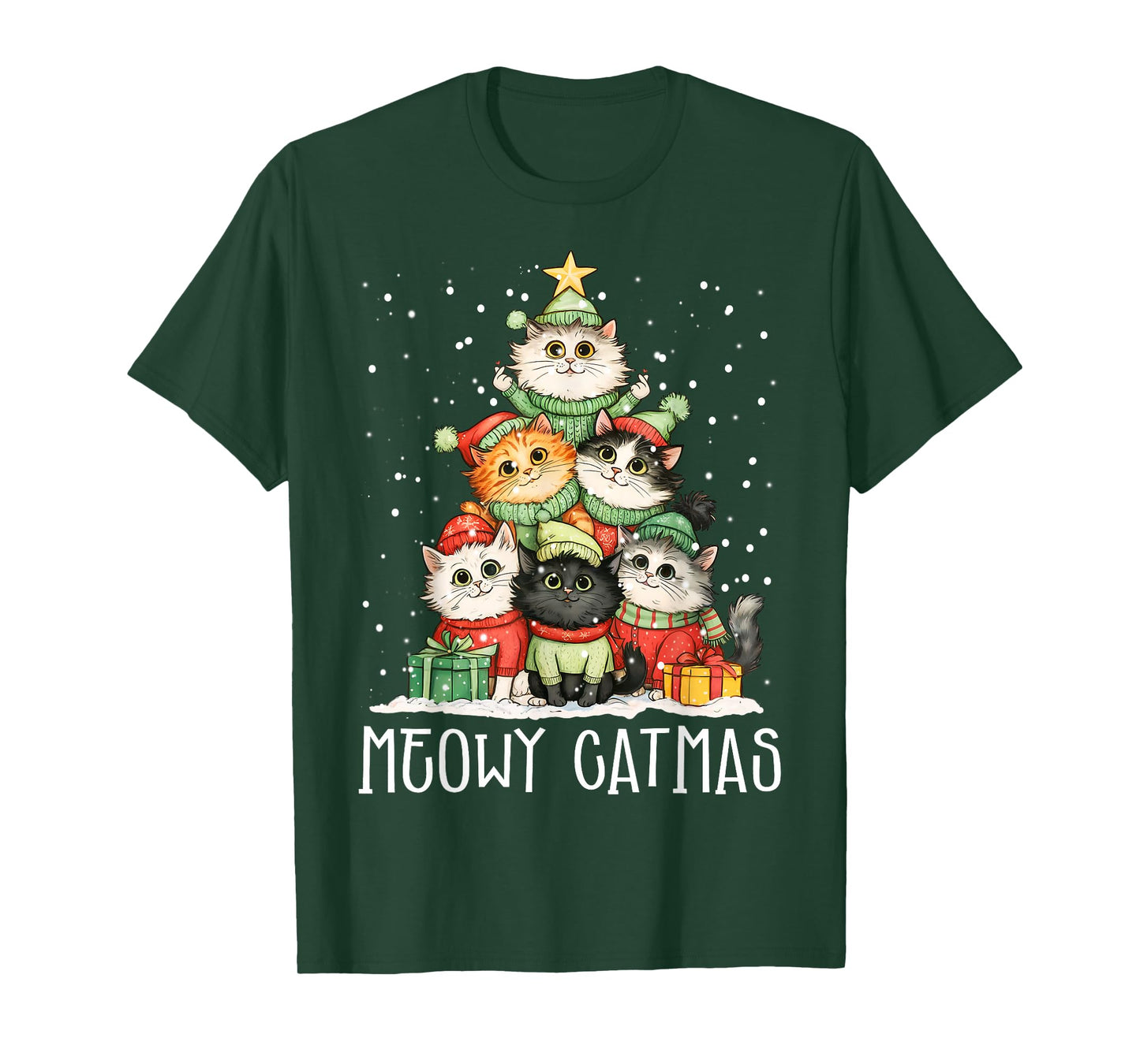 Cute Meowy Catmas Xmas Tree Merry Christmas Cat Santa Kitten T-Shirt