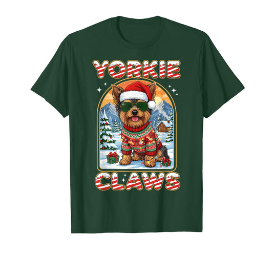 Christmas Santa Yorkie Claws Dog Owner Yorkshire Terrier T-Shirt