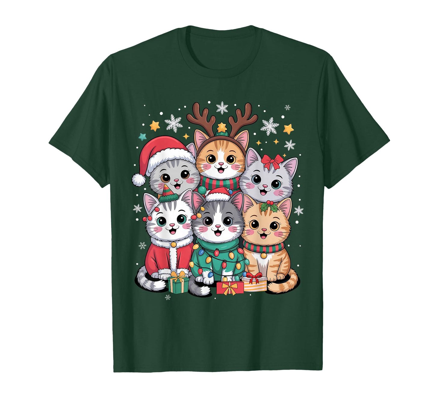 Cat Christmas Men Women Kids Santa Reindeer Kitten Cat Xmas T-Shirt