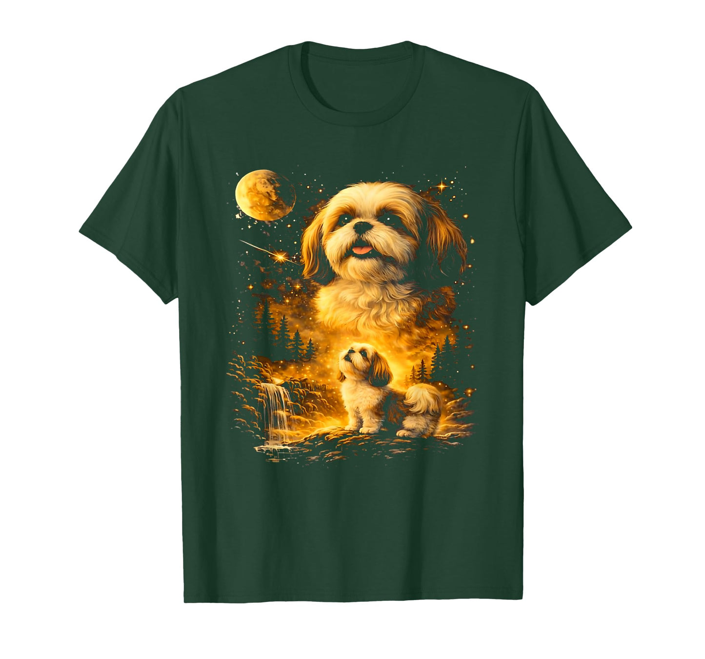 Vintage 90s Shih Tzu Howling at The Moon Funny Dog Graphic T-Shirt