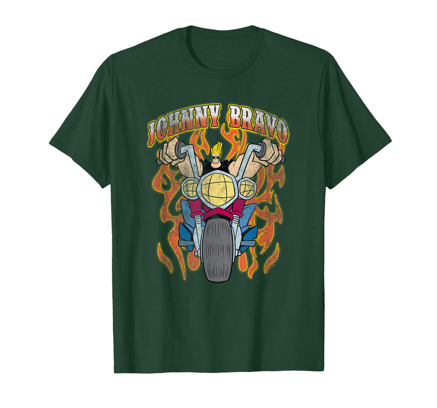 Johnny Bravo Vintage Biker Johnny with Flames Retro Cartoon T-Shirt