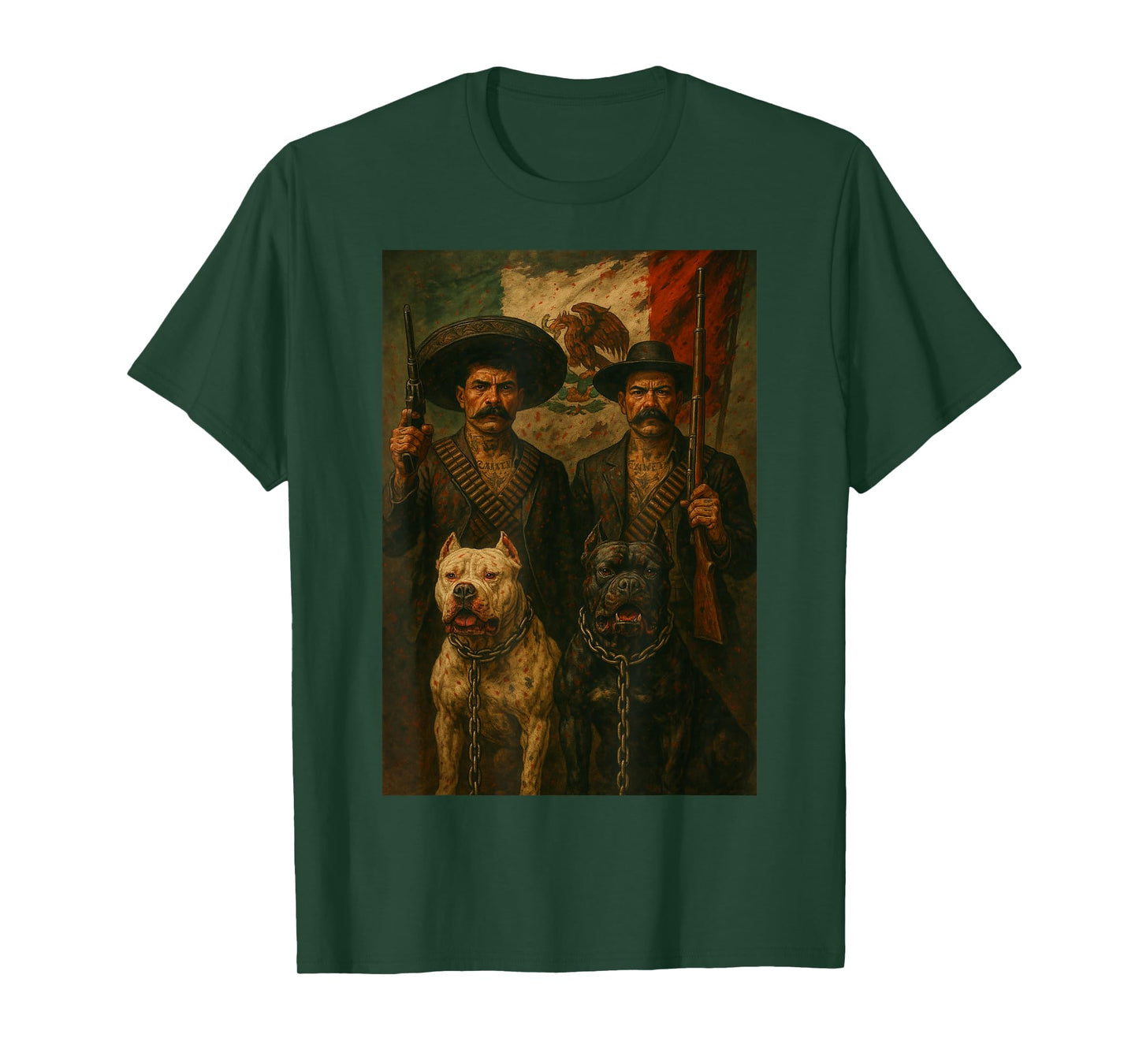 Zapata Villa Pit Bull Mexican Flag T-Shirt