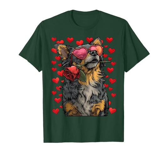 Cute Chihuahua with Heart Glasses Rose Valentine's Day Dog T-Shirt