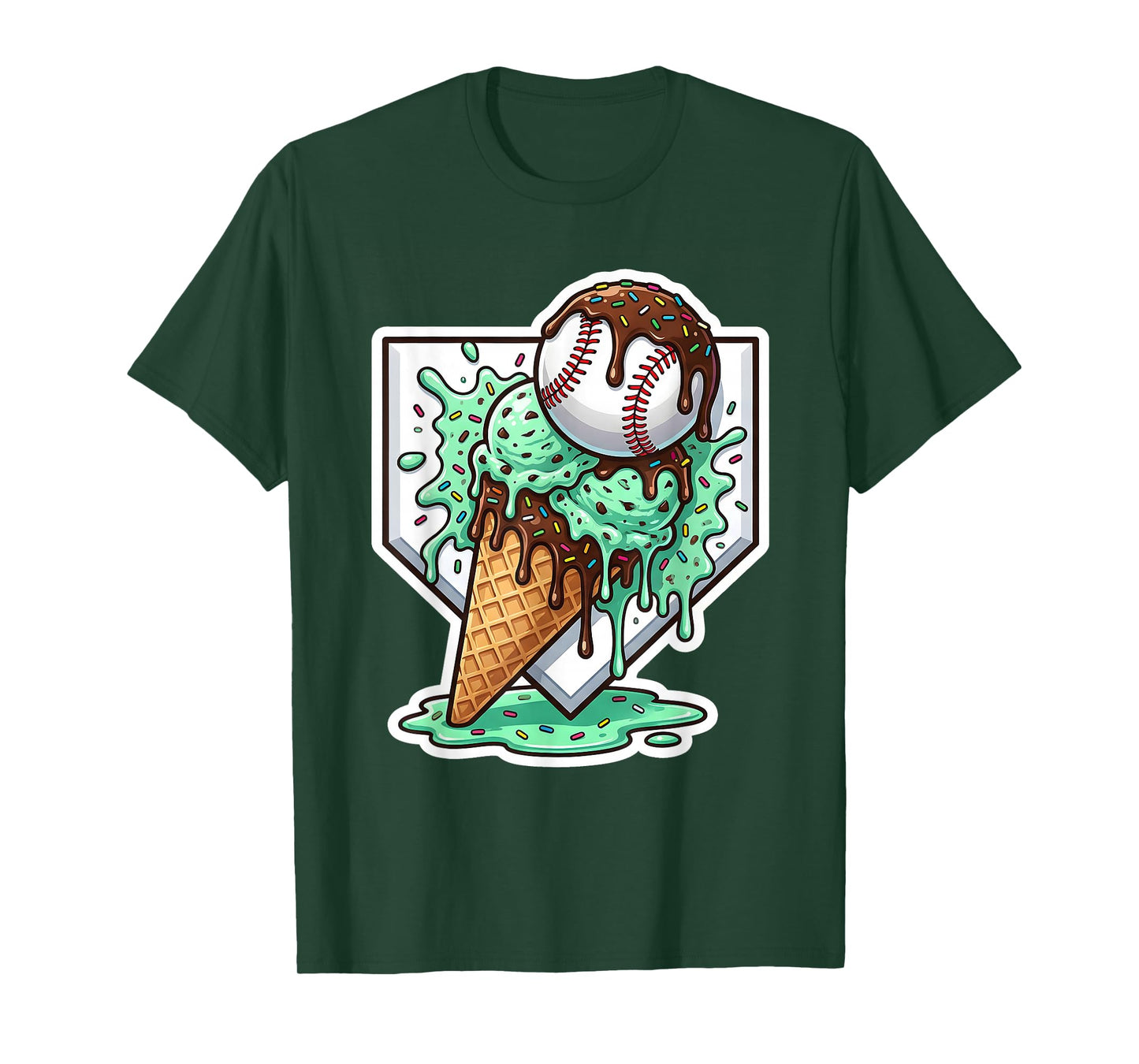 Baseball Boys Ice Cream Drip Baseball Boys Youth Mint Choco T-Shirt