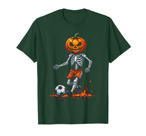 Spooky Pumpkin Skeleton Soccer Funny Halloween 2025 Costume T-Shirt