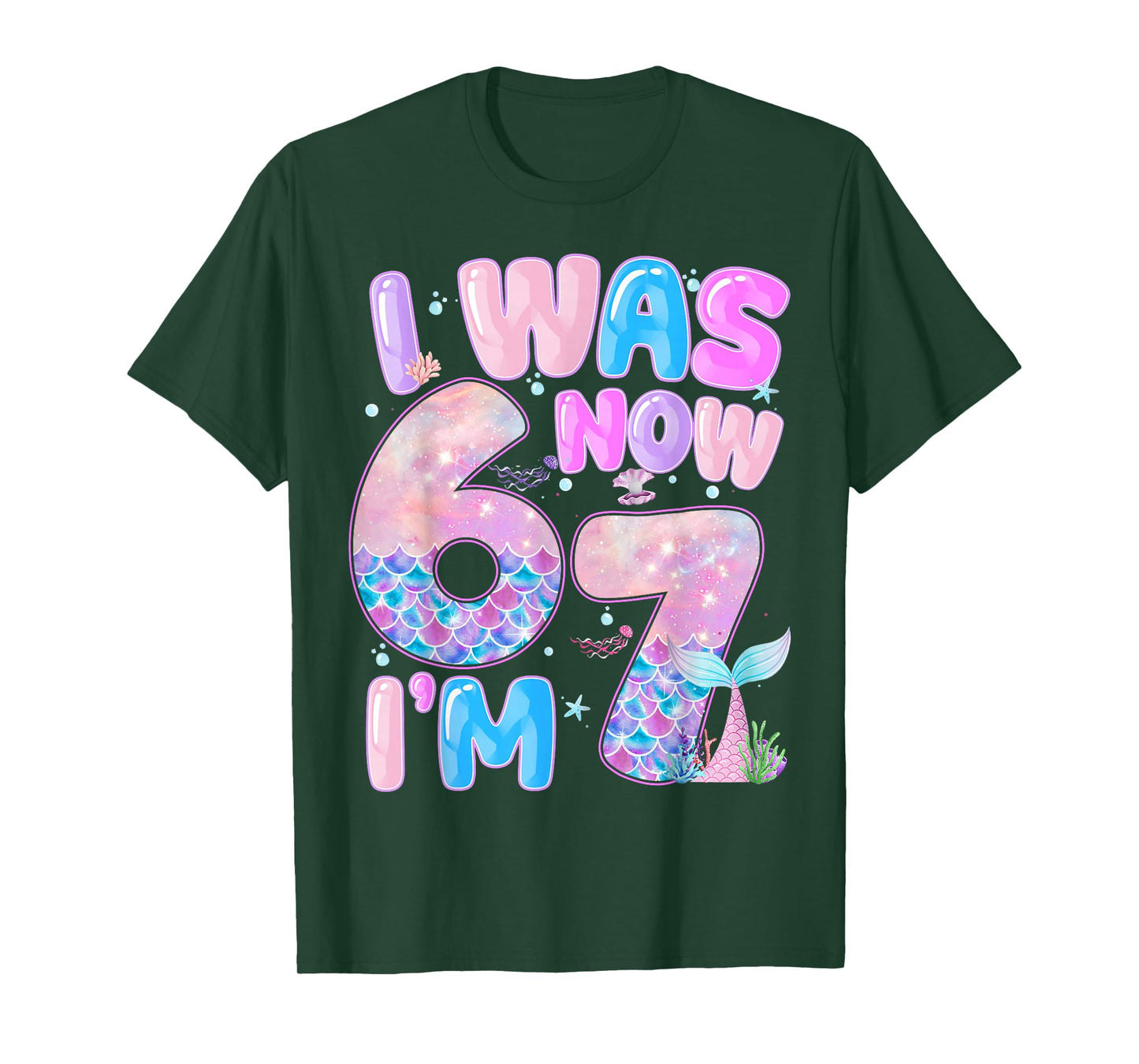 Kids 7th Birthday Girl I was 6 Now I'm 7 Year Old Mermaid T-Shirt