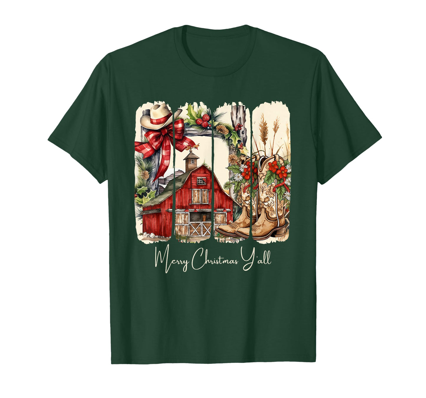 Western Merry Christmas Yall Barn Design T-Shirt