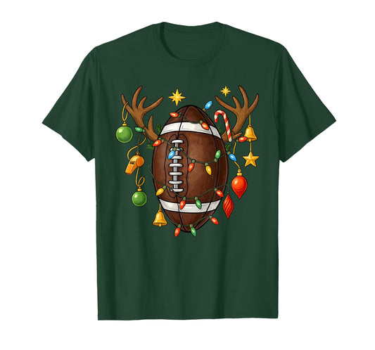 Football Reindeer Antlers Christmas for Men Women Teen Kids T-Shirt