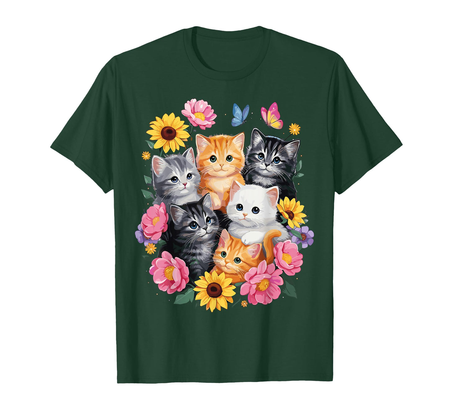 Cute Cats Flower Floral Kitten T-Shirt