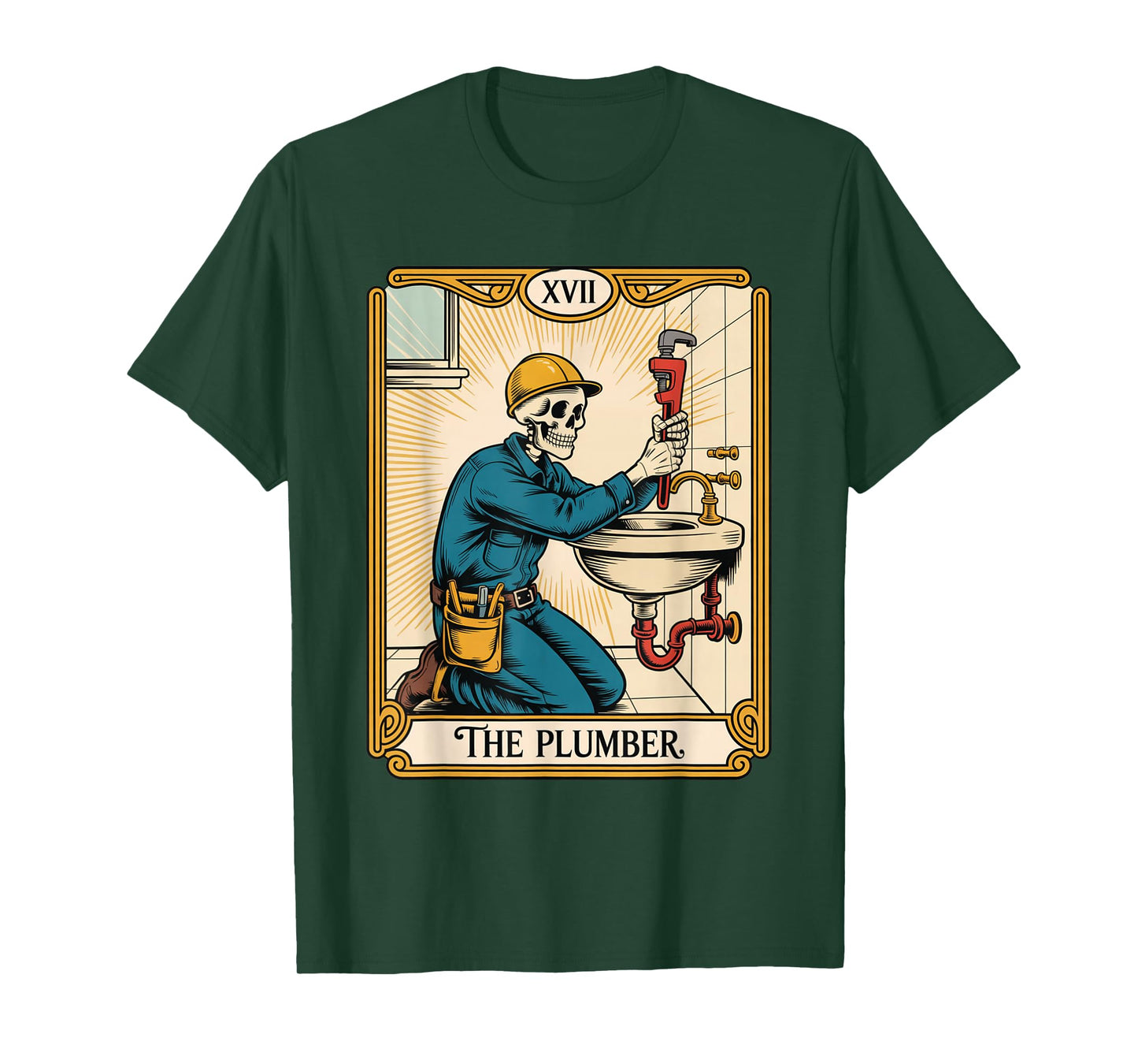The Plumber Plumbing Tarot Card Skeleton Funny Pipefitter T-Shirt