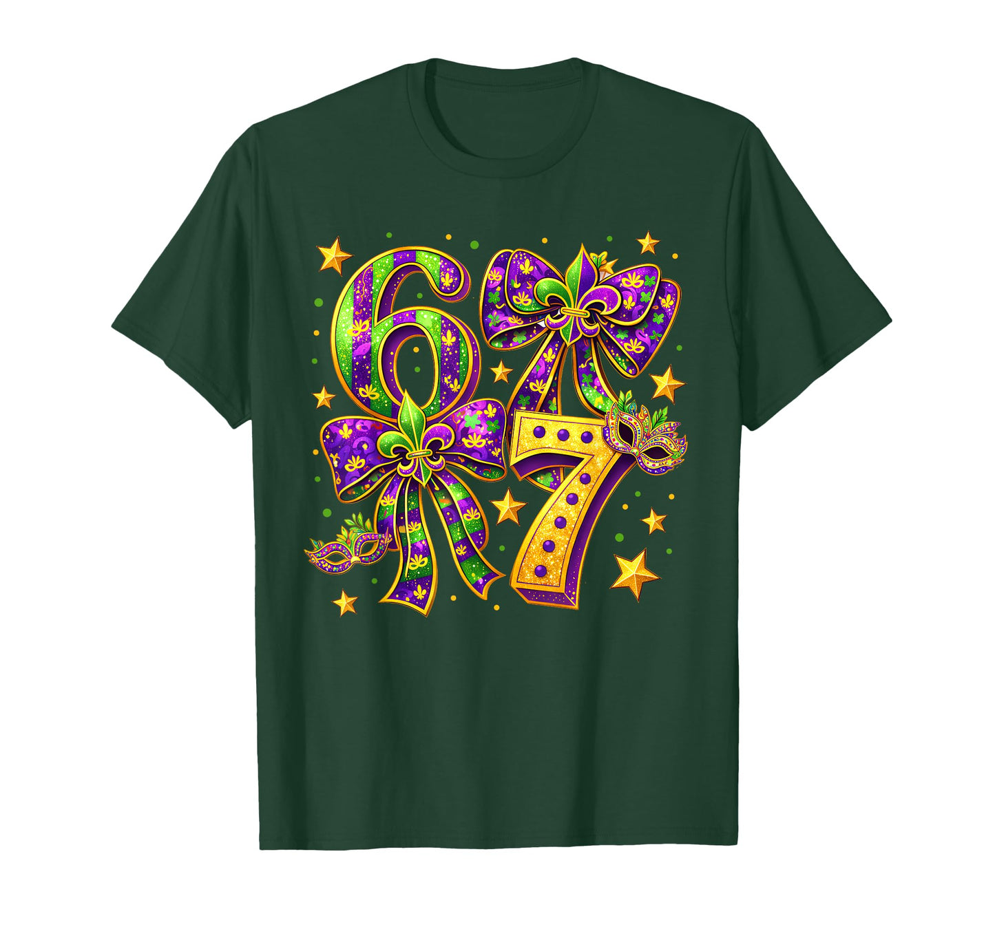 Mardi Gras Six Seven Bow Jester Beads 6 7 Meme Girls Kids T-Shirt