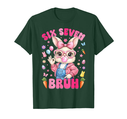67 Six Seven Bruh Cute Bunny Rabbit Face Easter Day Girl Kid T-Shirt
